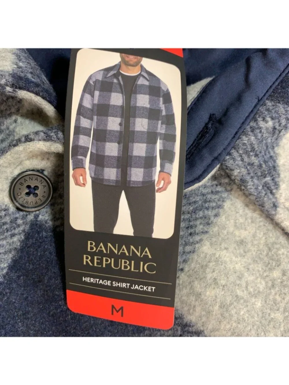 NWT Banana Republic Men's M Wool Blend Navy & Gray Heritage Shirt Jacket Plaid